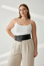 Plus Size Black Women's Belted Wide Cut Corset Dress Top - SH1128 - Image 5