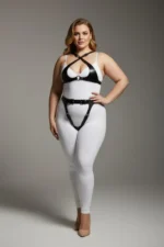 Plus Size Black Women's Leather Harness Set with Garter Details - SH1130