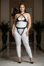 Plus Size Black Women's Leather Harness Set with Garter Details - SH1130 - Image 2