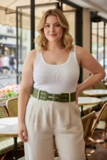 Plus Size Khaki Women's Belt, Wide Fit Double Buckle Combination Accessory - SH1203