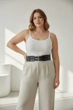 Plus Size Black Women's Belt, Thick Shape, Double Buckle, Stud Detail - SH1203 - Image 2