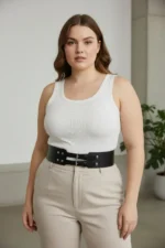 Plus Size Black Women's Belt, Thick Shape, Double Buckle, Stud Detail - SH1203 - Image 3