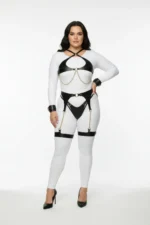 Plus Size Black Women's Harness Set with Chain Detail and Garter Belt - SH1219