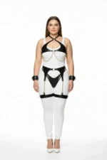 Plus Size Black Women's Harness Set with Chain Detail and Garter Belt - SH1219 - Image 2