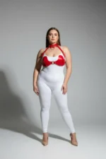 Plus Size Red Women's Harness Set Leather Bra with Ring Detail Fantasy Accessory - SH1226