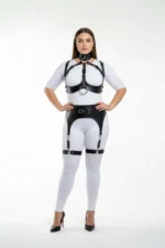 Plus Size Black Women's Full Body Leather Harness Set with Garter Details, Special Design - SH1231