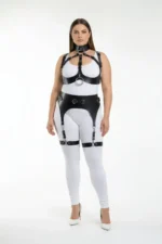 Plus Size Black Women's Full Body Leather Harness Set with Garter Details, Special Design - SH1231 - Image 2