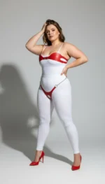 Plus Size Red Women's Leather Chain Detail Fantasy Harness Set - SH1234 - Image 2