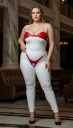 Plus Size Red Women's Leather Chain Detail Fantasy Harness Set - SH1234 - Image 4