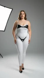 Plus Size Black Women's Harness Set with Chain and Ring Detail, Leather Fancy Accessory - SH1234