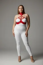 Plus Size Red Women's Harness Set with Neck Detail, Leather Fantasy - SH1237 - Image 2