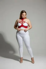 Plus Size Red Women's Harness Set with Neck Detail, Leather Fantasy - SH1237 - Image 3