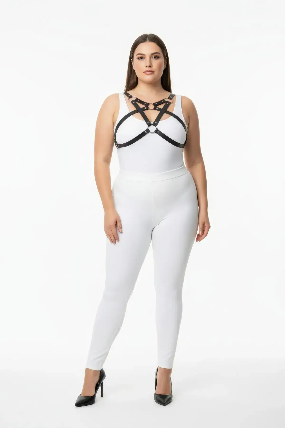 Plus Size Black Women's Harness Set with Ring Detail, Stylish Fantasy Accessory - SH1239