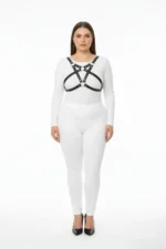 Plus Size Black Women's Harness Set with Ring Detail, Stylish Fantasy Accessory - SH1239 - Image 2