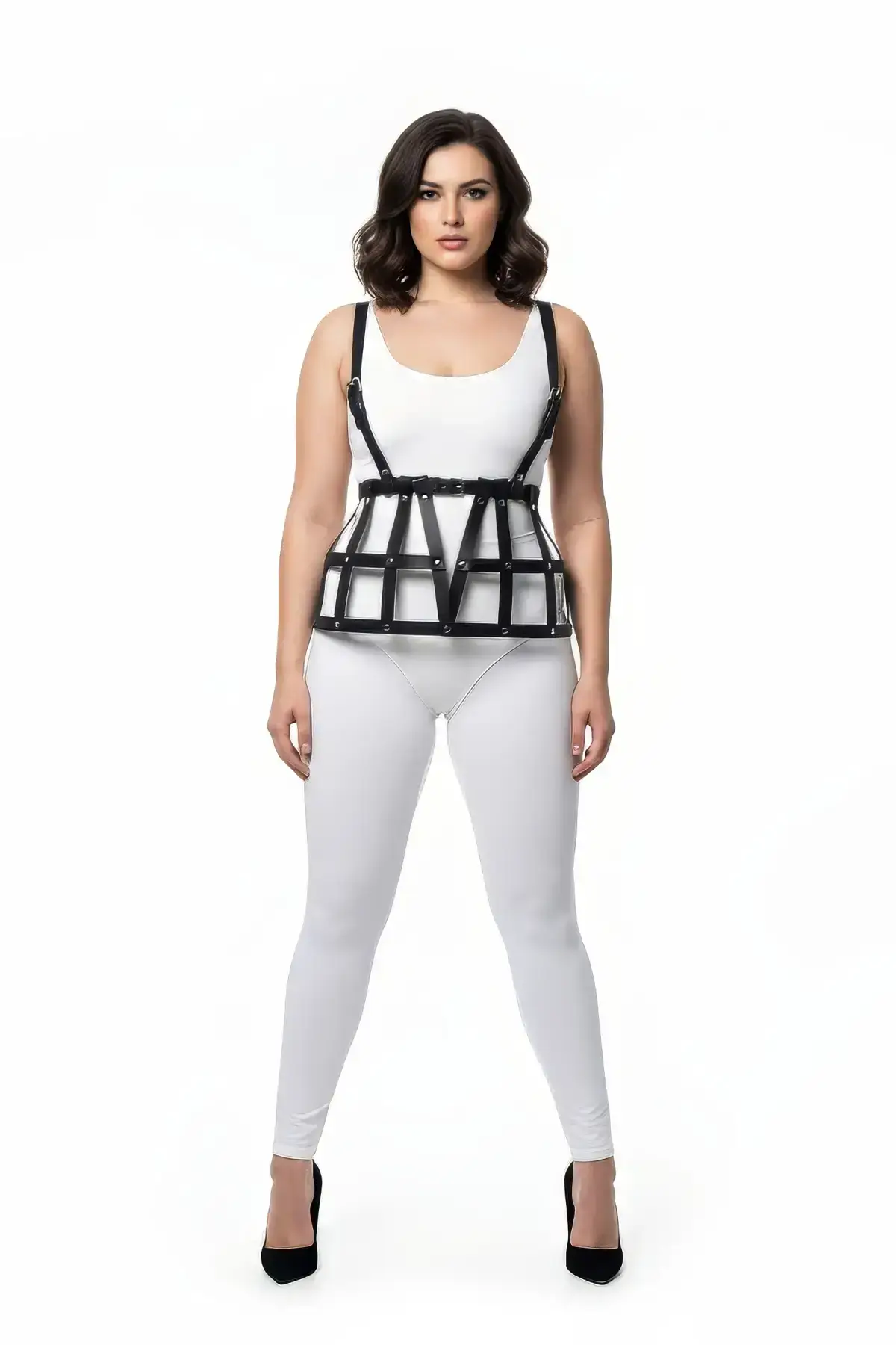 Siyah Deri Kafes Detaylı Harness Aksesuarlı Büyük Beden Etek SH1252
