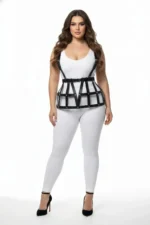 Siyah Deri Kafes Detaylı Harness Aksesuarlı Büyük Beden Etek SH1252 - Image 2