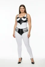 Plus Size Black Women's Harness Set with Heart Detail, Lace-up, Fancy Leather Set - SH1256