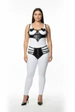 Plus Size Black Women's Harness Set with Heart Detail, Lace-up, Fancy Leather Set - SH1256 - Image 2