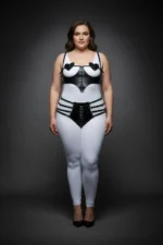 Plus Size Black Women's Harness Set with Heart Detail, Lace-up, Fancy Leather Set - SH1256 - Image 4