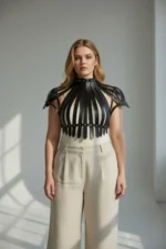 Plus Size Black Women's Leather Belt Corset Style Body Accessory with Stud Details - SH1257 - Image 3