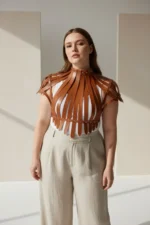 Plus Size Women's Belted Shoulder Strap Corset Design with Stud Detail - SH1257 - Image 4