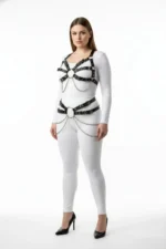 Plus Size Black Women's Harness Set with Chain and Ring Detail Fantasy Accessory - SH1260