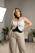 Plus Size Black Women's Leather Body Belt with Chain Detail Combination Accessory - SH1265 - Image 2