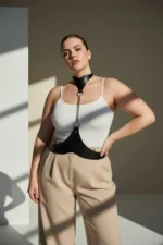 Plus Size Black Women's Leather Body Belt with Chain Detail Combination Accessory - SH1265 - Image 4