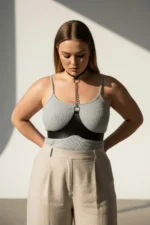 Plus Size Black Women's Leather Body Belt with Chain Detail Combination Accessory - SH1265 - Image 5