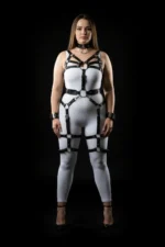 Büyük Beden Siyah Deri Body Harness Tasma Kelepçe ve Bacak Aksesuarlı Tam Vücut Seti SH1267 - Image 3