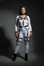 Büyük Beden Siyah Deri Body Harness Tasma Kelepçe ve Bacak Aksesuarlı Tam Vücut Seti SH1267 - Image 4