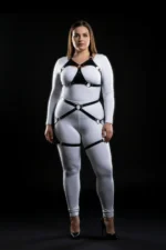 Plus Size Black Women's Leather Harness Set with Ring Detail and Garter Belt - SH1272 - Image 3