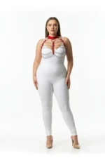 Plus Size Red Women's Leather Harness Set with Chain Detail - Stylish Accessory - SH1285