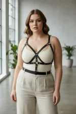 Plus Size Black Women's Belt Harness Detailed Leather Body Accessory - SH1294 - Image 3