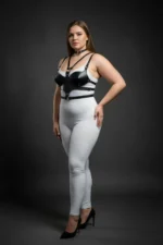 Plus Size Black Women's Leather Chest Harness Set with Choker Detail Fantasy Accessory - SH1296 - Image 2