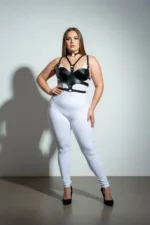 Plus Size Black Women's Leather Chest Harness Set with Choker Detail Fantasy Accessory - SH1296 - Image 3