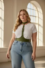 Plus Size Khaki Women's Belt, Corset-Style Leather Harness Body Accessory - SH1297 - Image 2