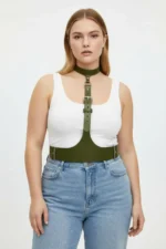 Plus Size Khaki Women's Belt, Corset-Style Leather Harness Body Accessory - SH1297 - Image 3