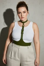 Plus Size Khaki Women's Belt, Corset-Style Leather Harness Body Accessory - SH1297 - Image 5