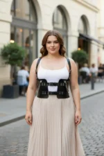 Plus Size Black Women's Belt Corset-Style with Chain Detail - SH1300