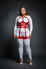 Plus Size Red Women's Harness Set Sexy Fantasy Leather Garter Detail - SH1302 - Image 2