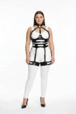 Plus Size Black Women's Leather Harness Set with Ring Detail Body Accessory - SH1302