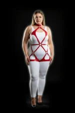 Plus Size Red Women's Leather Harness Set with Ring Detail Fantasy Body Accessory - SH1331 - Image 3
