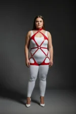 Plus Size Red Women's Leather Harness Set with Ring Detail Fantasy Body Accessory - SH1331 - Image 4