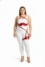 Plus Size Red Women's Leather Harness Set with Garter Details Fantasy Accessory - SH1372 - Image 2