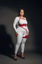 Plus Size Red Women's Leather Harness Set with Garter Details Fantasy Accessory - SH1372 - Image 4