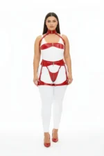 Plus Size Red Women's Leather Harness Set with Garter, Fantasy Accessory - SH1373