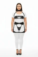 Plus Size Black Women's Leather Harness Set with Garter, Fantasy Body Accessory - SH1373 - Image 2