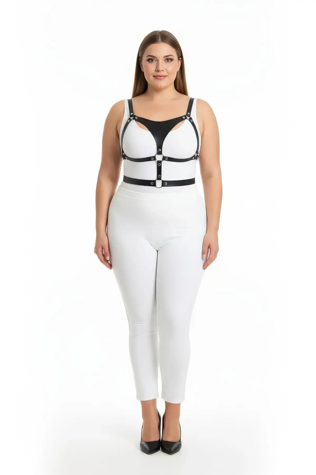 Plus Size Black Women's Harness Set Adjustable Leather Combination Accessory - SH1388