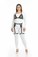 Plus Size Black Women's Leather Harness Set with Garter and Lace-up Fantasy Combination - SH1389 - Image 2